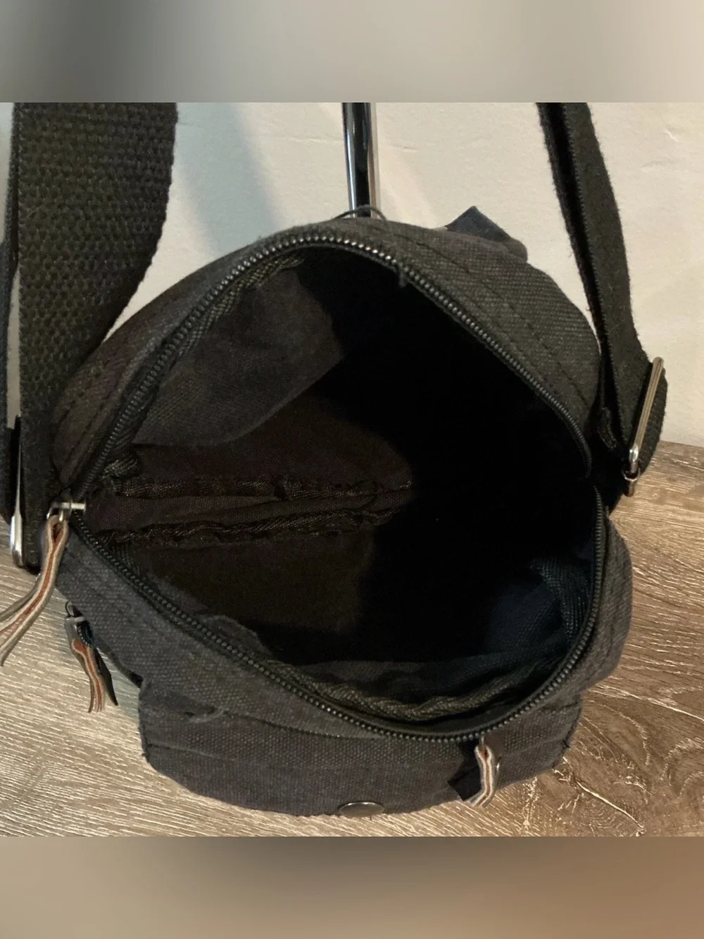 MAZE Exclusive Black Canvas Crossbody Shoulder Bag Compact Tons of Pockets